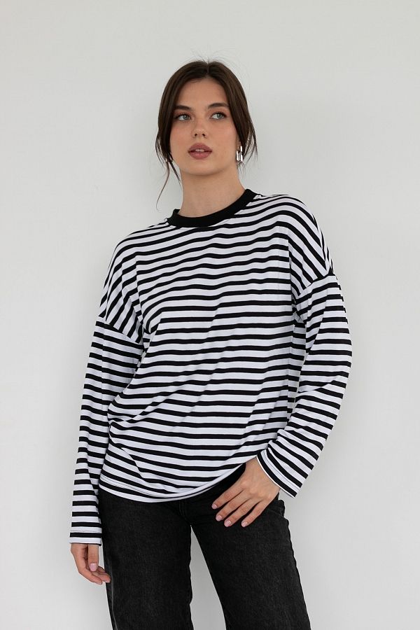Longsleeve w czarne paski (czarny kołnierz) KS0123 #RU# Długi rękaw w kolorze czarnym w paski KS0123 № 3