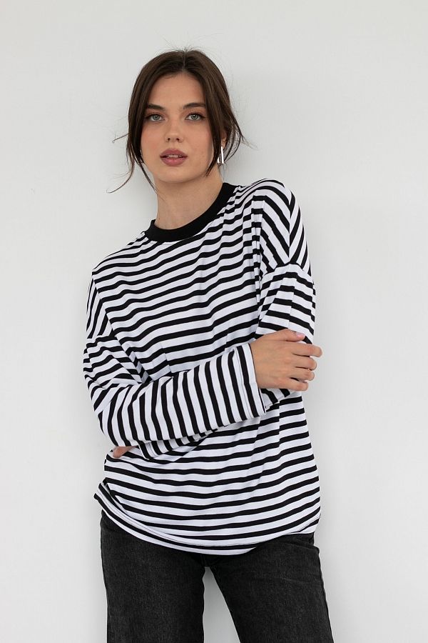 Longsleeve w czarne paski (czarny kołnierz) KS0123 #RU# Długi rękaw w kolorze czarnym w paski KS0123 № 2