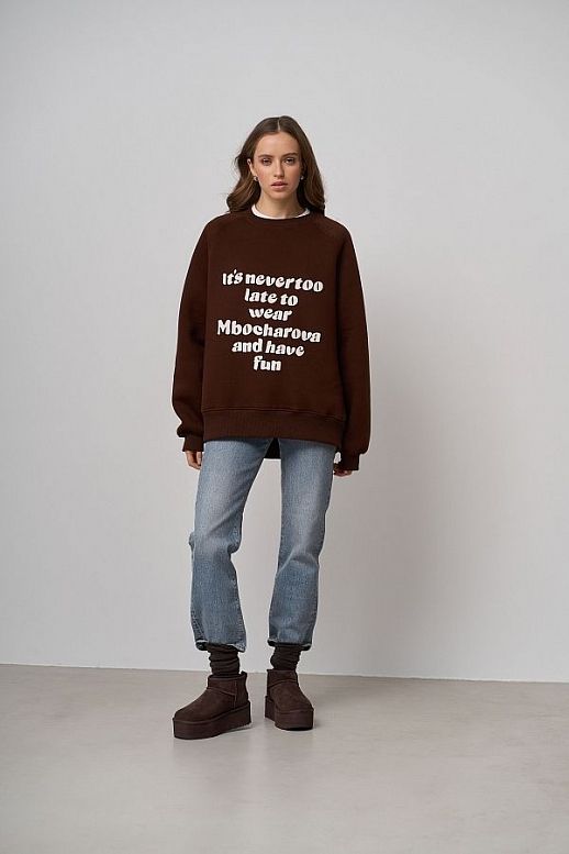 Bluza z nadrukiem brązowa - №2