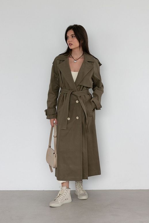 Bawełniany trencz w kolorze khaki C0221 - №2