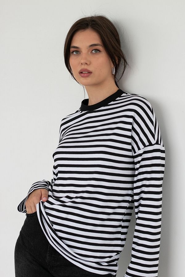 Longsleeve w czarne paski (czarny kołnierz) KS0123 #RU# Długi rękaw w kolorze czarnym w paski KS0123 № 4