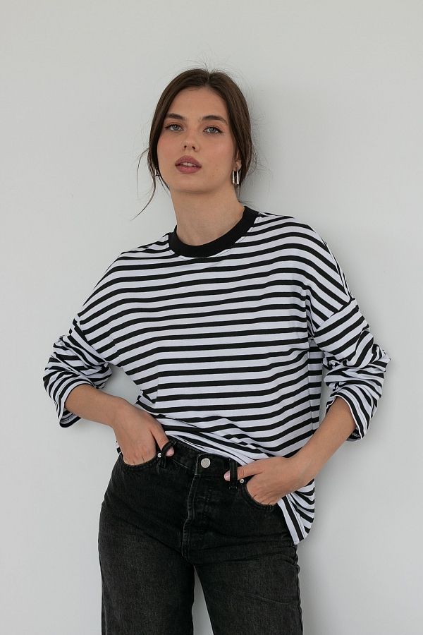 Longsleeve w czarne paski (czarny kołnierz) KS0123 #RU# Długi rękaw w kolorze czarnym w paski KS0123 № 5
