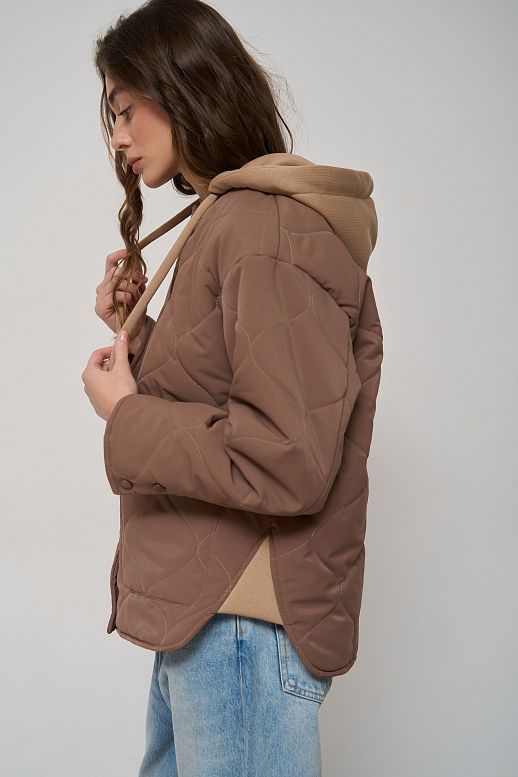 Kurtka z dzianinowym kapturem brązowa