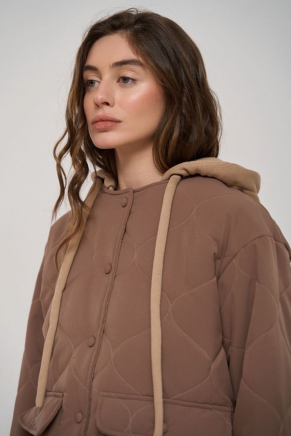 Kurtka z dzianinowym kapturem brązowa KR9901 #RU#  KR9901 № 5