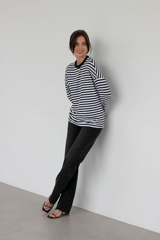 Longsleeve w czarne paski (czarny kołnierz)